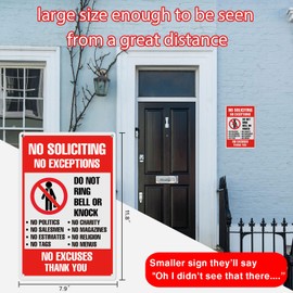 8" x 12" Aluminum No Soliciting Sign, Funny Decor for House Door Office Business Yard, Metal Rust Free, No Excuses, No Exceptions Do Not Ring Bell No Knock Sign Pre-Drilled Holes (003x2)