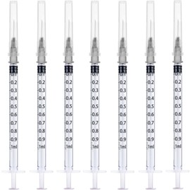 100 Pack 1ml Plastic Syringes with 27Ga 1/2Inch Individually Wrapped, for Scientific Lab, Liquid Measuring and Dispensing