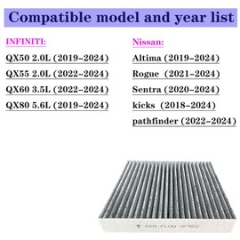 GF552 Cabin Air Filter for QX50,QX80 2019-2024, QX55,QX60 2022-2024, Nissan Altima 2019-2024, Sentra 2020-2024, Rogue 2021-2024, kicks 2018-2024, pathfinder 2022-2024, Fits for 272775NA0A, 27277-6CA0A