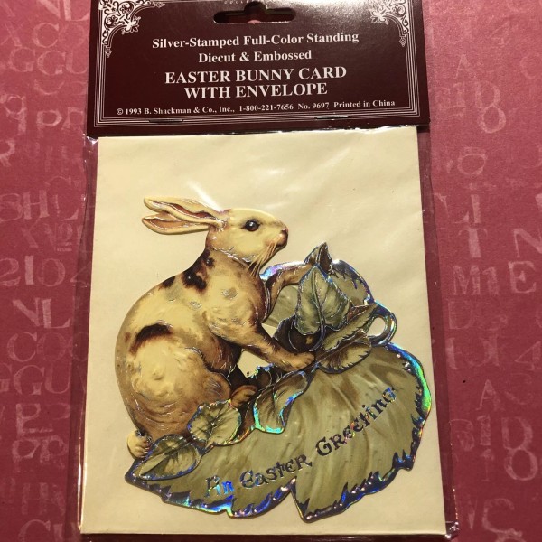 Vtg Shackman Easter Bunny Card Envelope 1993 Silver Stamped Diecut