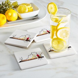 Virginia Coaster, Joyride Home Decor, 4 Ceramic Coasters, 4-inch Square Drink Coasters, Set of 4, Non-Slip Cork Back, Protects Surfaces, Express Your Style.