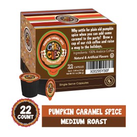 Crazy Cups Decaf Flavored Coffee, Decaf Pumpkin Caramel Spice, Recyclable Single Serve Decaffeinated Pumpkin Spice Coffee Pods for Keurig K Cups Machines, Brew Hot or As Iced Coffee, 22 Count