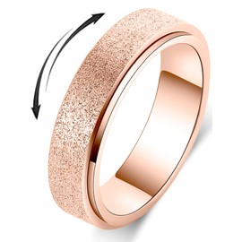Fidget Ring Women Anxiety Spinner: Fidget Toys Adults Thumb Ring Stainless Steel Spinning Ring Rainbow Gold Black Silver Color (Rose Gold-6mm, 8)