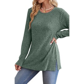 Long Sweaters for Women Crew Neck Shirts Casual Tops for Women Green XL