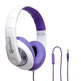 Connectland CL-AUD63092 Headphones With in Line Microphone on Ear Design, Purple & White