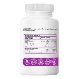 Trans Resveratrol 99 1000mg Con Polifenoles Trans-resveratrol Puro Con Inulina 2 A 5 Veces Ms Potente - Cpsulas Vcaps Vitaminas Mujer  Hombre -...    