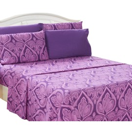 Lux Decor Collection Bed Sheets - 6 Pc Queen Size Sheets - 1800 Thread Count Brushed Microfiber Sheets - 16 Inches Deep Pocket Bedding Sheets & Pillowcases (Queen, Paisley Purple)
