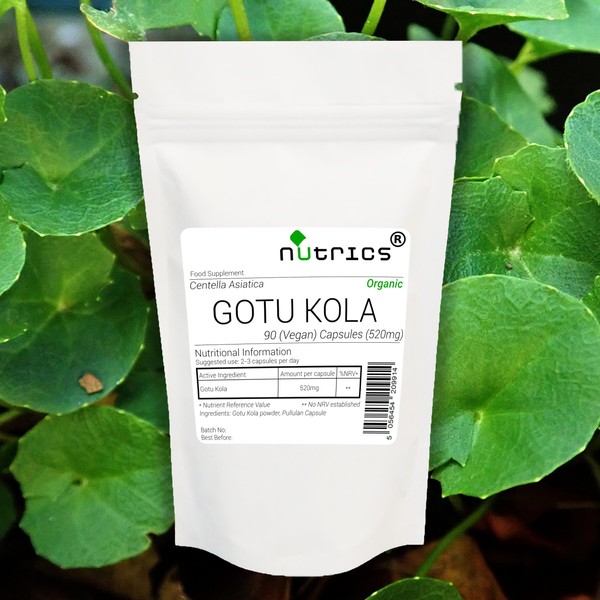 Nutrics® Organic GOTU KOLA 520mg x 90 Vegan Capsules 100% Pure & Natural (Centella Asiatica) - Suitable for Vegan Vegetarian Halal & Kosher Diet