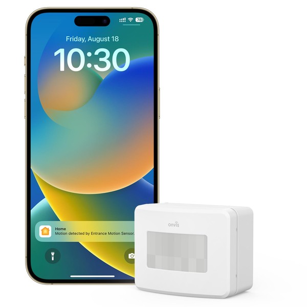 Onvis Motion Sensor for Apple HomeKit, PIR Motion Detector with Light Sensor, Temperature and Humidity Gauge, Scheduled Detection, for Alert System and Automation, Thread