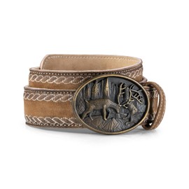 Schöneberger Trachten Couture Traditional Belt, Handmade Lederhosen Belt with Deer Buckle, Leather Belt Sebastian, brown
