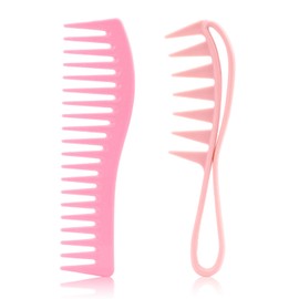 Pack of 2 Wide Tooth Combs, Large Tooth Comb, Detangling Comb for Men, Women, Hairdresser, Antistatic Hair Brush, Styling Trimming, Cutting for Curly, Long, Wet, Dry Hair (Pink)