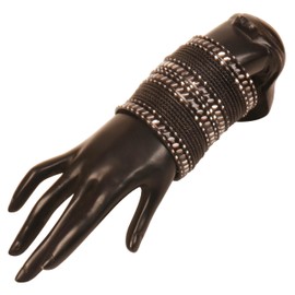 NEW! Touchstone Indian Bollywood Fashion Handcrafted Cut Metal Grain Work Textured Black Color Wrist Beautifier Exotic Designer Jewelry Bracelets Bangle. Set Of 24. For Women