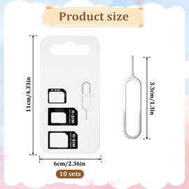 10 Pack Sim Adapter Kit, Sim Card Adapter 4 in 1 Micro Sim Card Adapter Standard Converter Kit with Sim Card Removal Tool and Steel Sim Tray for Smartphone Devices