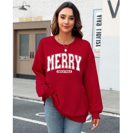 Christmas Sweatshirts for Women Merry and Bright Sweatshirt Merry Christmas Letter Print Shirt Holiday Crewneck Pullover Tops