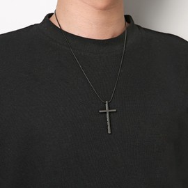 HZMAN Philippians 4:13 Cross Necklace for Men Women Inspiring Bible Verse Stainless Steel Cross Pendant Necklace Jewelry Gift (Black)