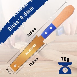 WORKPRO 150 mm Japanese Saw with 0.6 mm SK5 Blade and Wooden Handle, Double Edge Japanese Hand Saw 17TPI/14TPI, Professional Fine Saw Pull Saw for Woodworking DIY Carpenters