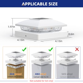 APONUO 4x4 Solar Post Cap Lights, 6 Pack White for Wood/Vinyl Posts - IP64 Waterproof, 3000K Warm White LED, No-Wire Fence Lights & Deck Lights for Patio Garden Yard Patio