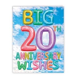 The Best Card Company 1 Big 20th Milestone Anniversary, Congratulations 20 Years of Marriage (Not Actual Balloon or 3D) Inflated Messages J5651DMAG-US