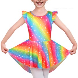 LUOUSE Sparkle Buttery Soft Dance Ballet Dress for Girls, Little Kids Solid Classic Ruffle Sleeve Tutu Skirted 7-8T