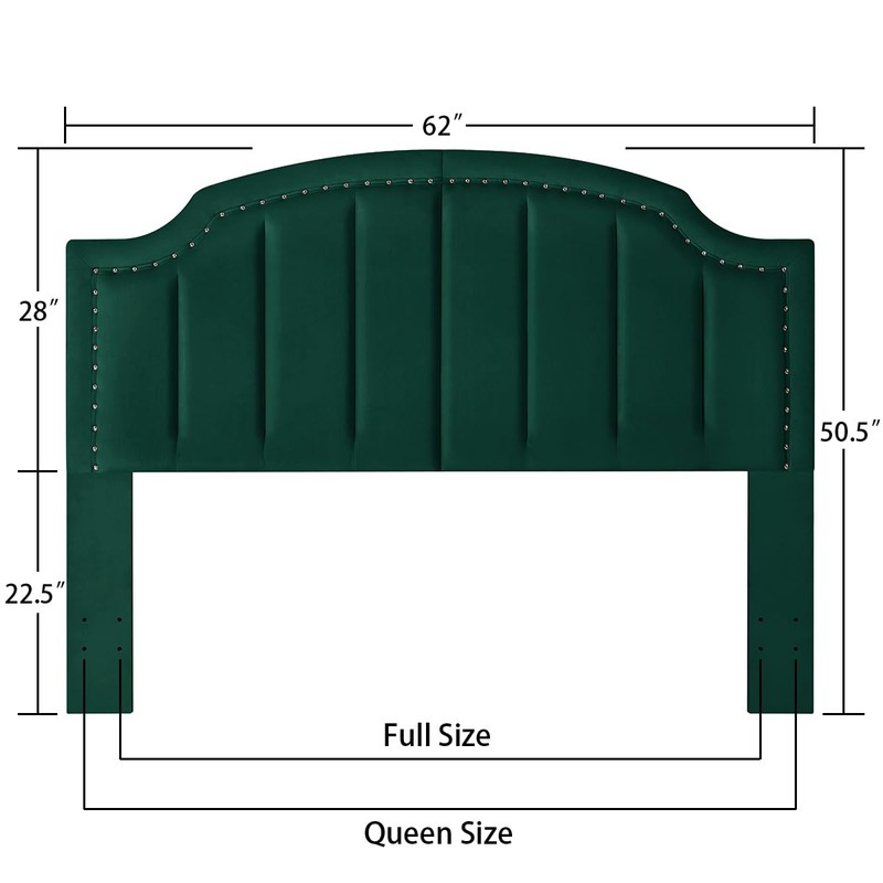 24KF Upholstered Channel Pattern Queen Headboard with Silver Nailhead Trim,