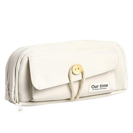 Cedar Eight Pencil Case, Large Capacity, Soft, Cute, Convenient, Solid, Canvas, Multi-Purpose, Pen Pouch, white, Casual