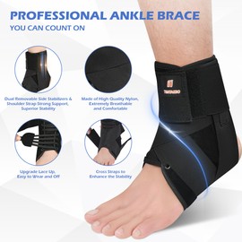 Quick Lace Up Ankle Brace for Men Women with Removable Side Splints, Ankle Support for Volleyball Basketball Soccer, Ankle Stabilizer for Sprained Ankle, Achilles Tendon, Small (Fit 11"~12")