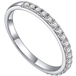 YODEWA Moissanite Wedding Band, Moissanite Rings for Women Half Eternity 925 Sterling Silver Stackable Round Thin 0.35ct Lab Created Diamond Size 5