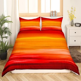Homemissing Double Orange Red Printed Duvet Cover Gradient Orange Comforter Cover Set Cotton Romantic Comforter Cover Set Children's Yellow Deep Red Bedroom Decoration