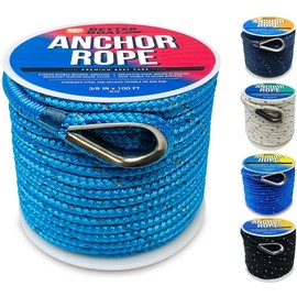 Premium Boat Anchor Rope 100 Ft Double Braided Boat Anchor Line Blue Nylon Marine Rope Braided 3/8 Anchor Rope Reel for Many Anchors & Boats 3/8 Inch Blue