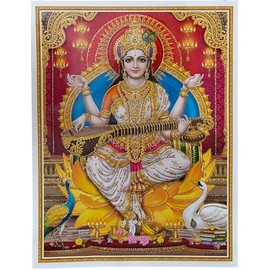 Rastogi Handicraft Best Of Indian Reprint Póster de Dios Hindú con imagen sin marco (Saraswati-Ji-Red-BG-11 X9)