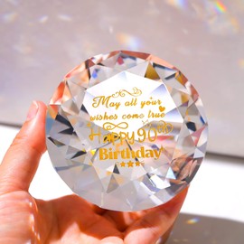 Movdyka Crystal Ornament 90 Years Old Birthday Gifts for Women Diamond Keepsake Etched Happy 90th Birthday Paperweight Presents for Men Mum Grandma