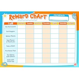 Kids Reward Star Chart Poster Prints (Blue/Orange, A4 (21 x 30cm), Reward Star Chart)