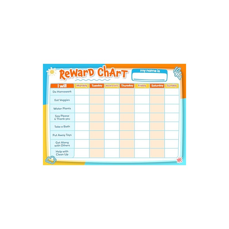 Kids Reward Star Chart Poster Prints (Blue/Orange, A4 (21 x