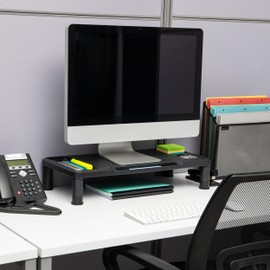 Mind Reader Monitor Stand, Laptop Riser, Desktop Organizer, Office, Plastic, 21.75" L x 10.25" W x 4.5" H, Set of 2, Black