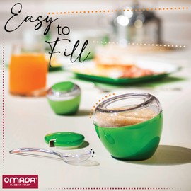 OMADA Sugar Bowl with Lid: 10.5 Ounce Acrylic Sugar Container with Spoon – Blue and Clear Sugar Dish with Lid and Spoon - Modern Design Slightly Slanted Sugar Holder – Made in Italy