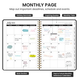 Academic Planner 2025-2026 For Women & Men, Monthly and Weekly Calendar Planner, Jul 2025 - Jun 2026, A5 (6.3" x 8.5"), Teacher Student Planning Book with Tabs, Ideal for Office School Supplies - Black