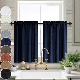 Bathroom Window Curtain,Short Curtains for Bedroom Kitchen Small Windows,Navy Blue,24 Inch Length