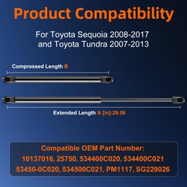 Euplokeer Qty (2) 534400C020 Hood Strut Lift Support Compatible with Toyota Tundra 2007-2013, Bonnet Gas Shock Strut Fits for Toyota Sequoia 2008-2017 Replace OE# 2B845621W, 25750, 96655