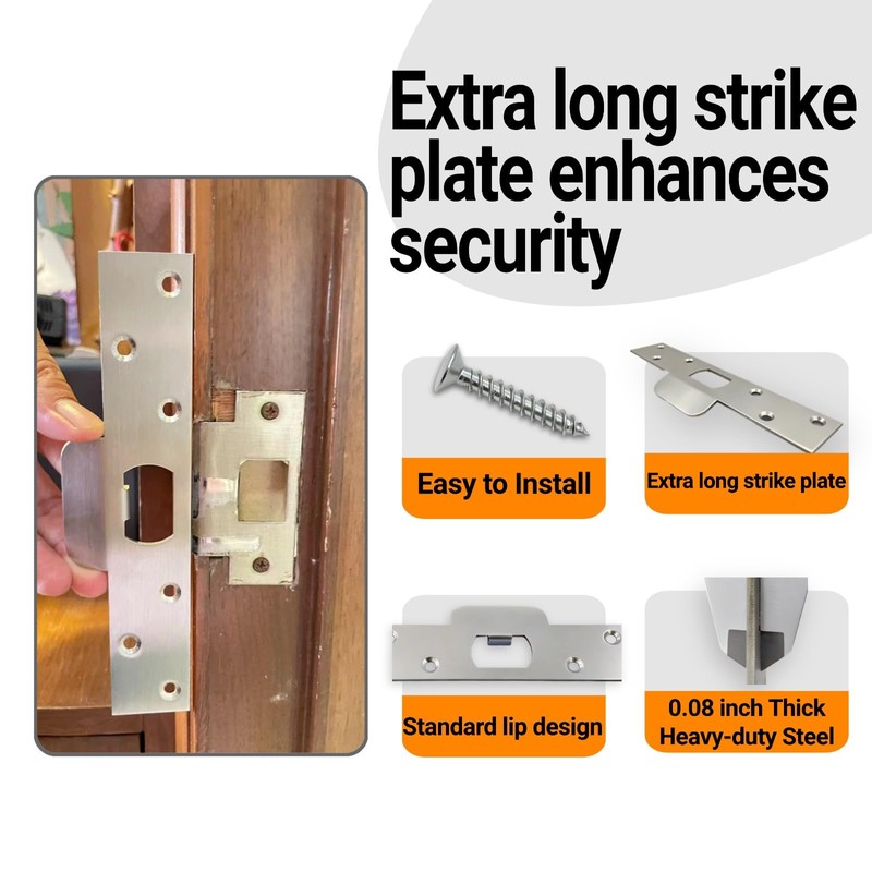 7-Inch Extended Door Strike Plate, Heavy Duty Stainless Steel, Silver