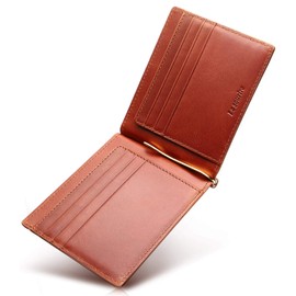 Money Clip, Oil Leather Money Clip for Businessmen, Men's, Ruthreel, Camel
