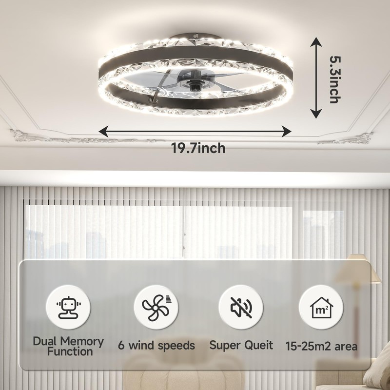 VOLISUN Low Profile Ceiling Fans with Light and Remote, 19.7in