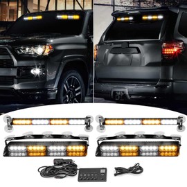 Wsays 2x14 and 2x17 inch Front & Rear Amber White Windshield LED Strobe Light Bar Compatible with Construction Snow Plow Vehicles Tow Trucks
