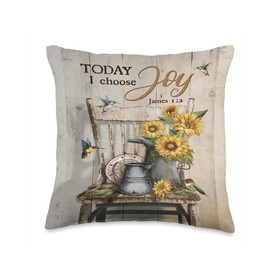 Sunflower Hummingbird Watering Can Vintage Picture Today I Throw Pillow