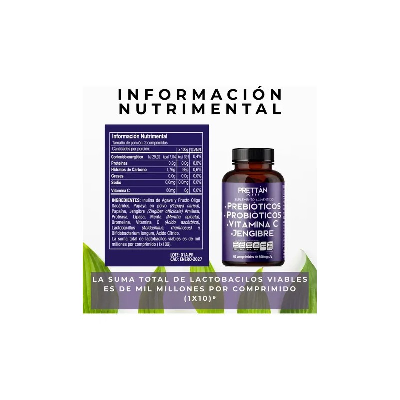 Prebioticos Probioticos Suplemento Cápsulas 500mg Prettan Sabor Jengibre