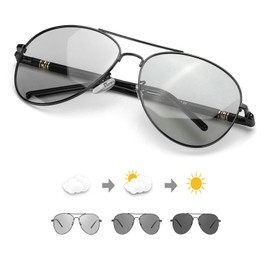 TJUTR Mens Photochromic Sunglasses Polarized for Driving Metal Frame with UVA UVB Protection