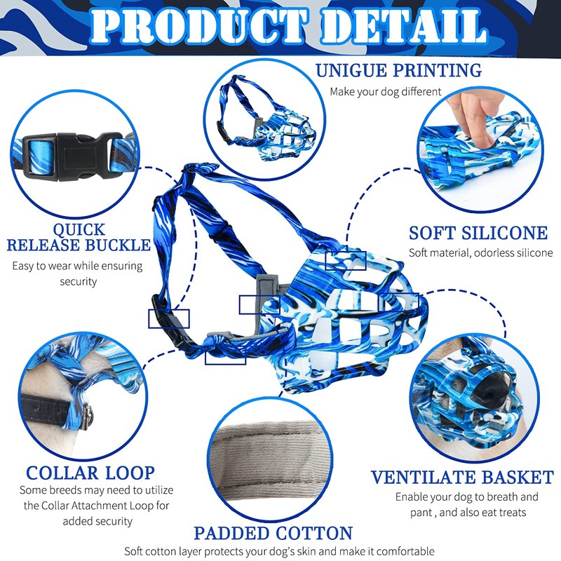 BARKLESS Dog Muzzle, Silicone Basket Muzzle for Small Medium Large