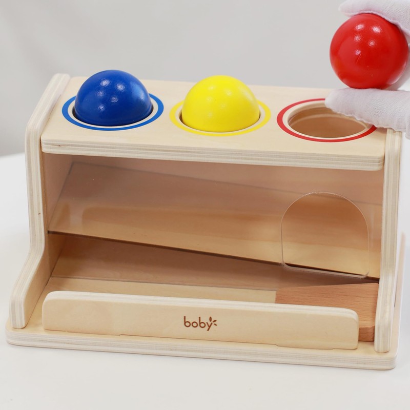 Dailyfunn Montessori Toys Object Permanence Box, Ball Tracker Drop Push