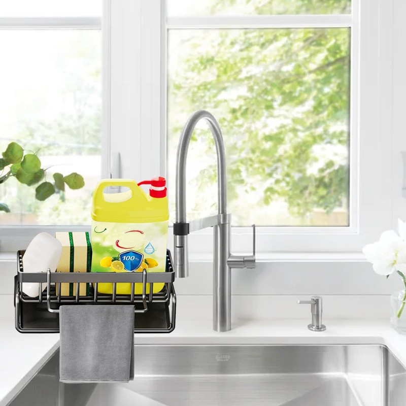 Fililogor Sink Caddy Kitchen Sink Organizer, Black Self-draining Sink Caddy