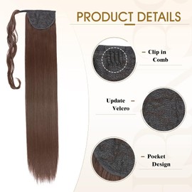 Benehair Long Straight Ponytail Hairpiece, Synthetic Hair Extension Braid Ponytail Extension, Hairpiece Braid, Brown Hair Extension for Women and Girls, Brown, 81 cm