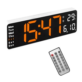 Lancoon LED Electronic Wall Clock, 13 Inch Large Screen with Remote Control, 10 Levels, Adjustable Brightness, Sitting and Hanging Temperature, Date, Week for Living Room
